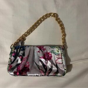 Floral Satin Women's Bag with Gold Chain